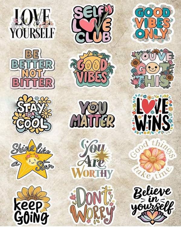 Inspirational Stickers Bundle for Laptop, Mobile, and Scrapbook (15 pieces)