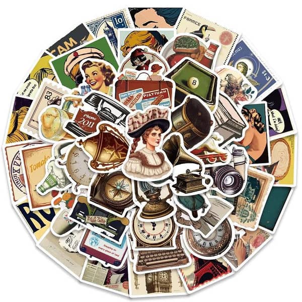 Yellowed Vintage POP Girl Retro Art Poster Stickers – 50-Piece DIY Decal Set for Diary, Suitcase, Notebook, Phone, Bottle, Bike