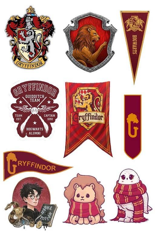 Gryffindor Harry Potter stickers set for laptop, phone, scrapbook, and guitar