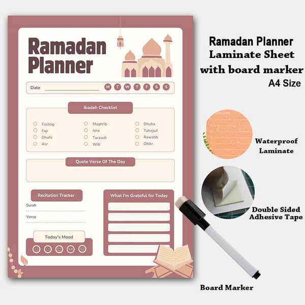 Ramadan Planner A4: Laminate Organizer with Board Marker