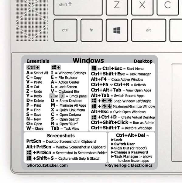 Computer Reference Keyboard Shortcut Sticker Adhesive Sticker for Windows PC | Laptop | Desktop