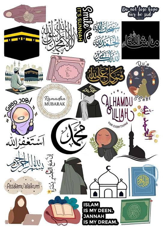 Islamic Stickers Collection Pack of 30 Spiritual Inspiration for laptop, waterbottles, mobileback