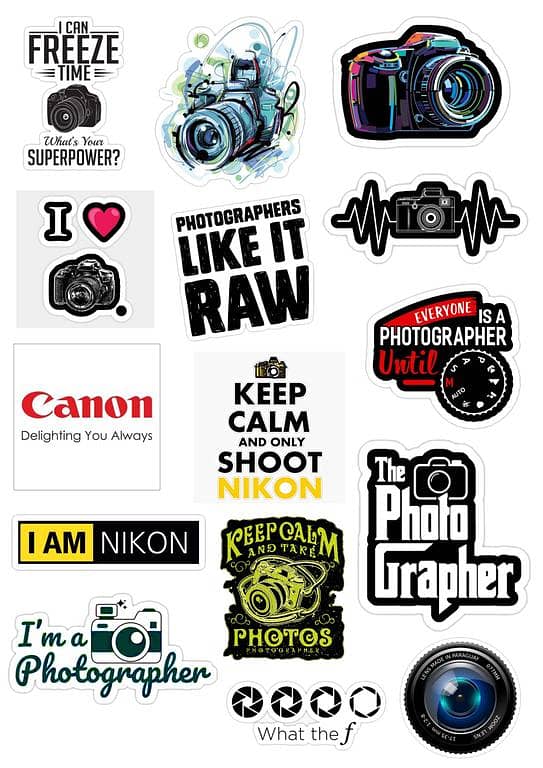 Photographers Mix Stickers Pack 15Pcs For Laptop Desk Notebooks Mobile Covers Stickers