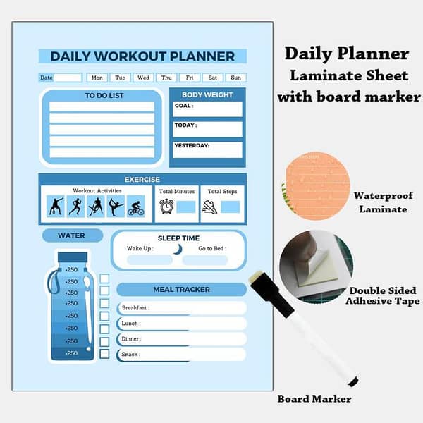 Daily Workout Planner A4 Size Laminate with Board Marker for Organizing Your Schedule