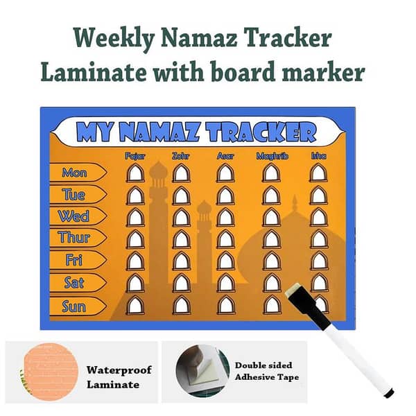 Weekly My Namaz Tracker A4 Laminate with Board Marker and Wall Paste