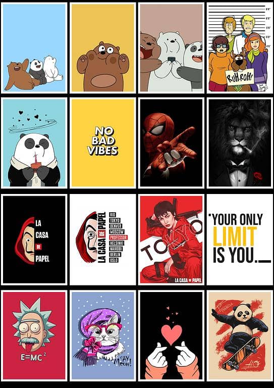 We Bare Bears 16pcs Stickers Waterproof for Laptop Phone Mobile Suitcase Skateboarding Fridge