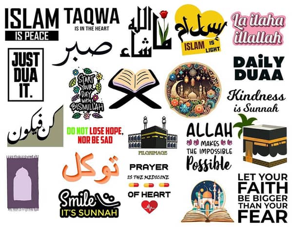 Islamic Stickers Collection Pack of 23 Spiritual Inspiration for laptop, waterbottles, mobileback
