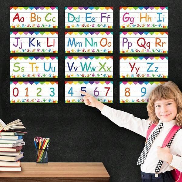 Alphabet & Number Flashcards for Kids Educational Wall Posters for Preschool, Kindergarten Classroom Decor, Learning Charts for Early Childhood Education