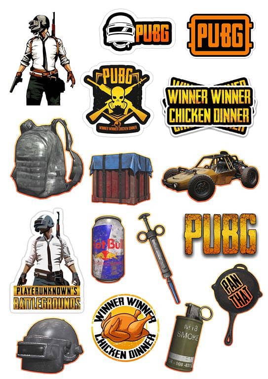 PUBG Game Stickers Pack – Gamer Stickers for Laptop, Car, Bike & Phone
