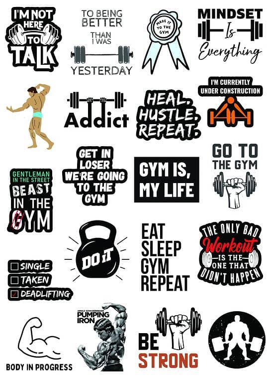 Gym motivation Stickers 20pcs Water-resistant Stickers for Water Bottles Laptop Phone Computer Guitar scrapbook