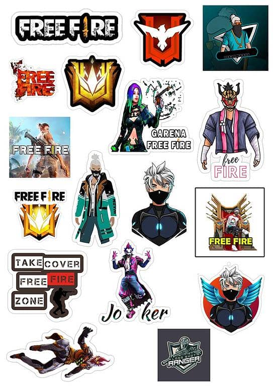 Freefire Game Stickers for Laptop, Mobile, Water Bottle, Guitar, and Fridge
