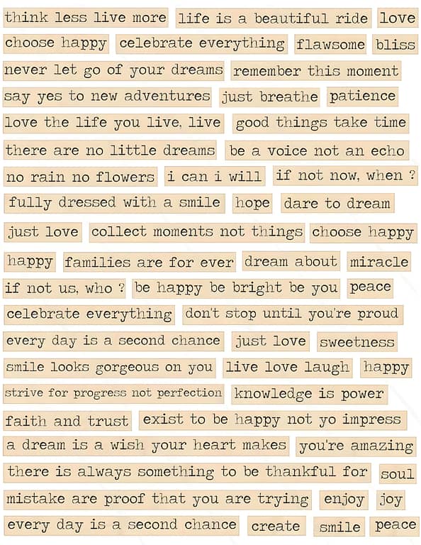 Phrases Quotes Inspirational Motivation Collage Text Stickers for Album, Diary, Journal, and Scrapbooking