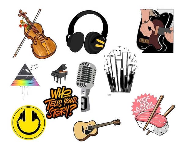 Pack of 11 Music Stickers for Kids Teens fans, Waterproof DIY stickers for Decor, Laptop, Water Bottle, Car Cup, Computer, Guitar, Skateboard, Luggage