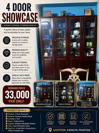 Luxury 4 Door Wooden Showcase | Glass Display Cabinet