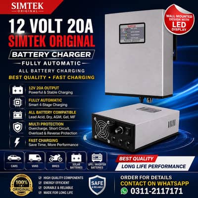 Battery Charger Simtek Original 12 Volt 20A Automatic Charger