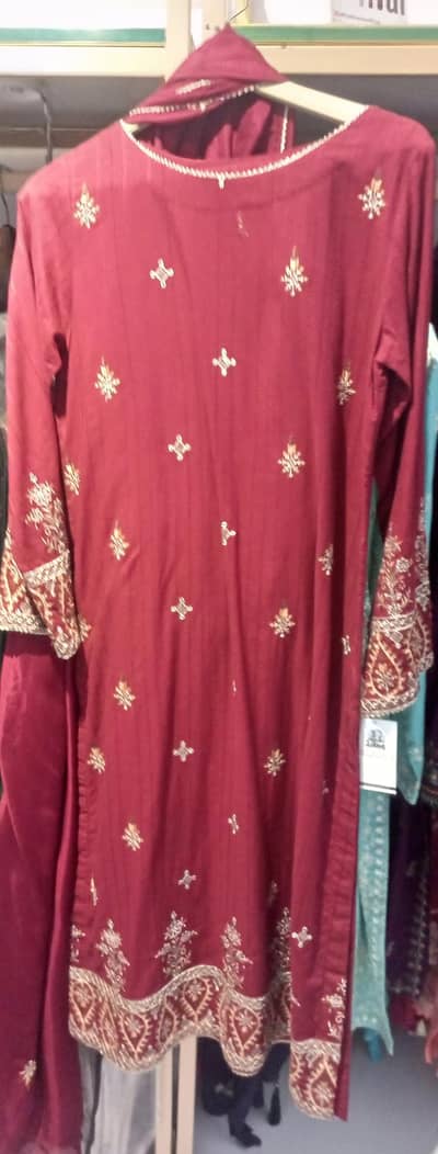 Maroon embroidered  3 piece suit