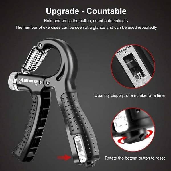 Hand Gripper Automatic Counter Training Arm Strength Heavy Steel R Shape Hand Gripper with Adjustable Spring Hand Grip up to 05-60 Kg Automatic weight Hand Gripper for Gymer Boy Resistance Exercise for Veiny Hand Forearm Wrist Power Gym Exercise Equipment