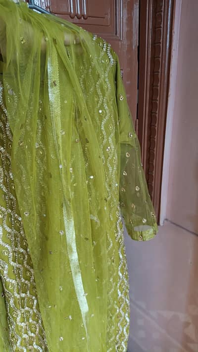 green embroidery three piece dress