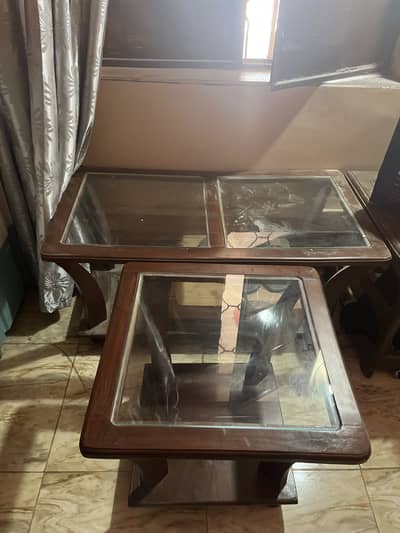 Brand New Wooden & Glass Side Tables – Set of 3