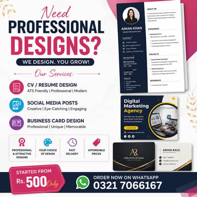 Professional CV Social Media Posts & Business Card Design Starting 500