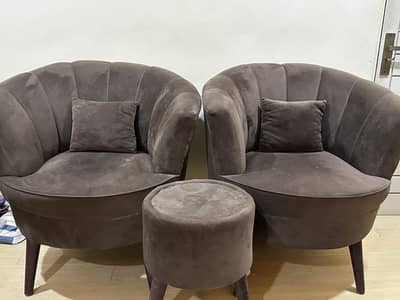 Velvet chairs/sofas with matching table and stool