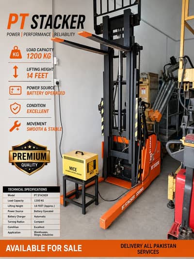Electric Pallet Stacker, Heavy-Duty Forks, 1200 KG (1.2 Ton)  For Sale