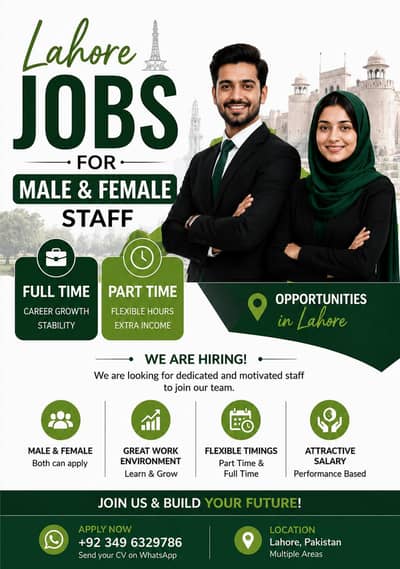 Lahore jobs available for male and female staff