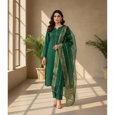 3 Pcs Women's Unstitched Plain Suit