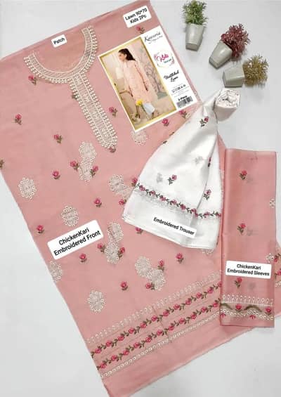 Girl's Lawn Embroidered Unstitched Suit - Pink