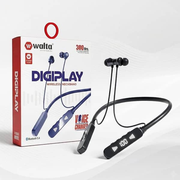 Walta Digiplay Wireless Bluetooth Neckband Earphones with TF Card Slot, ENC Noise Cancellation, 4 Voice Modes, Magnetic Earbuds, 450mAh Battery, 300H Standby, Fast Charging Bass Headphones (Black). . .