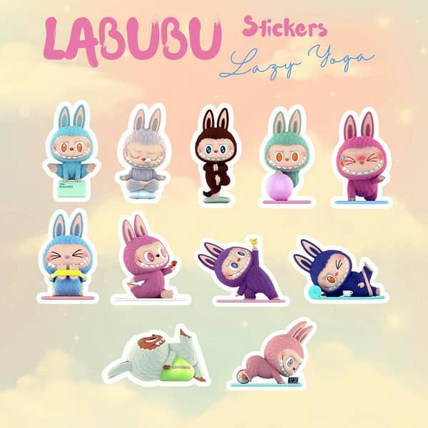 LABUBU Lazy Yoga Sticker Collection 11pcs featuring Adorable Bunnies & Positive Vibes