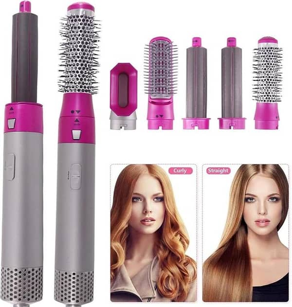 Multifunctional 5 in 1 Hair Dryer Brush Electric Blow Dryer Comb Hair/ Straightener Curling Wand Rechargeable Brush Kit Negative Ion Hair Curler Curling Iron (Color 5 in1 hot air Brush