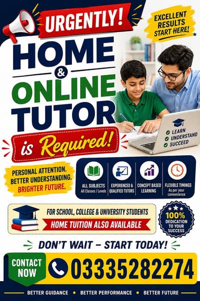 HOME & ONLINE TUTORS REQUIRED – Earn Rs. 100,000+ Per Month!