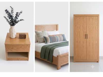 Queen Size bed set with wardrobe and side