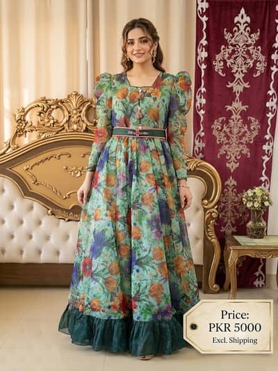Beautiful Floral Long Maxi Dress | Party Wear Frock | Printed Chiffon