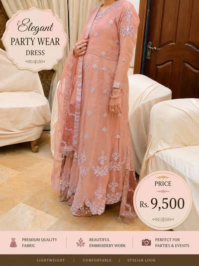 Elegant Peach Party Wear Dress | Embroidered Maxi | Formal Dress | Wed