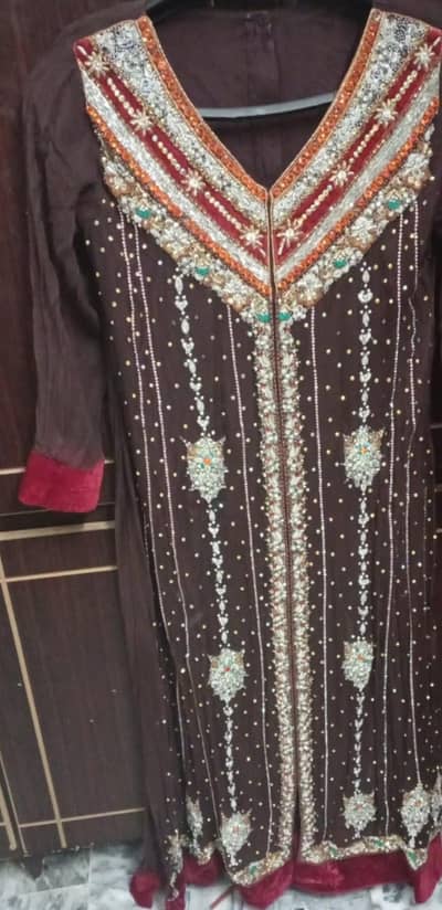 heavy work wedding dress long shirt with silk toruse chiffon dupta