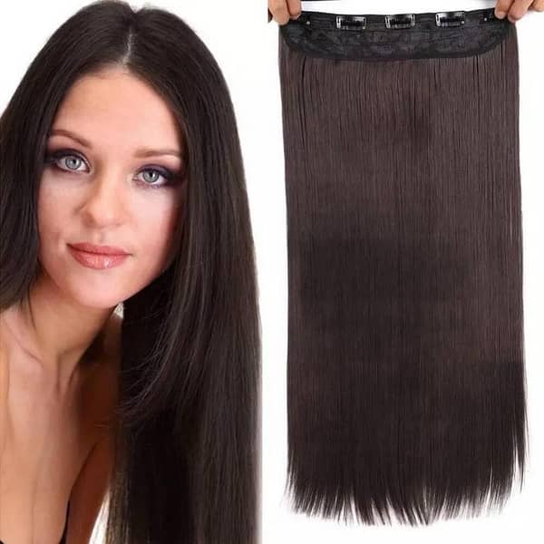 30-inch 5-clip natural black straight hair wig for women