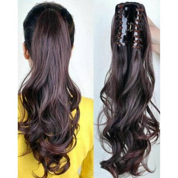 Long Hair Claw Clip Ponytail for Women - Clip-On Extension in Natural Brown