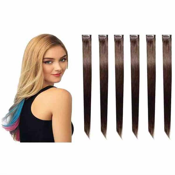6-Piece Dark Brown Single Clip Hair Extensions for Girls