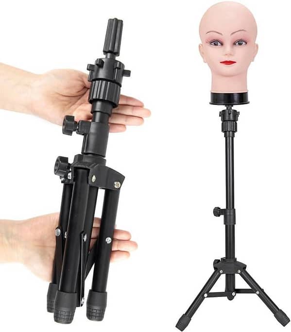 Long Wig Stand Tripod with Adjustable Mannequin Head Support (Wig Head Stand for Training Heads and Canvas Block Heads, Mannequin Head Not Included)