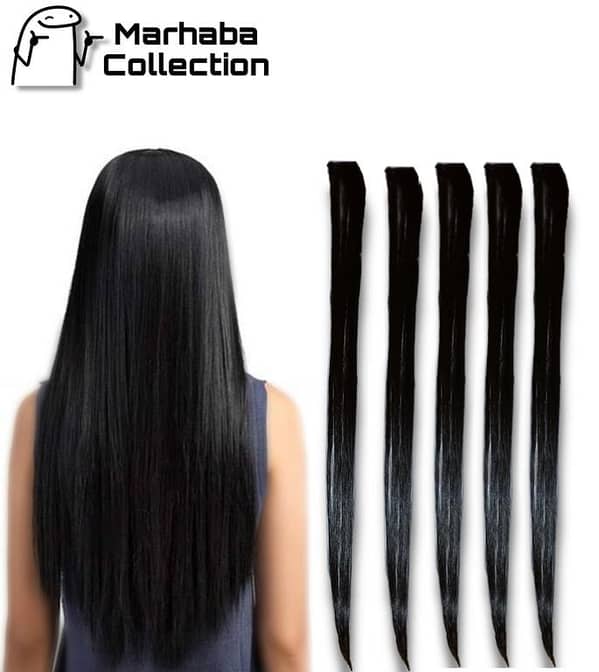 Black Color Single Clip Hair Extensions, 5 Pieces