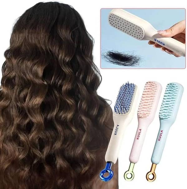 Self-Cleaning Anti-Static Hair Massage Comb – New One-Pull Clean with Removable Bristles