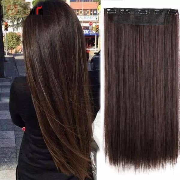 Dark Brown Hair Extension for Girls – Synthetic, 28 Inches, 5-Clip