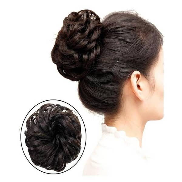 Synthetic Hair Chignons: Elastic Scrunchie Extensions Ponytail Bundles and Hair Buns in Natural Black