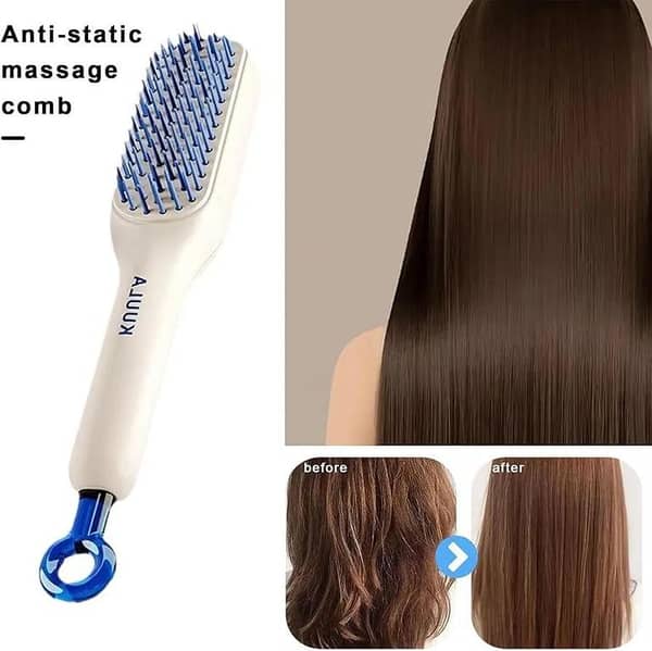 Anti-Static Self-Cleaning Hair Comb for Women and Girls (Plastic, Lightweight)