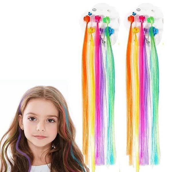 Hair Extensions for Kids – 6-Piece Colorful Braided Clip Strips for Girls (Random Colors)