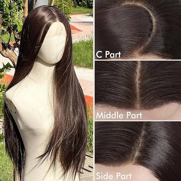 25.5 inch Full Head Middle-Part Wig for Women — Dark Brown