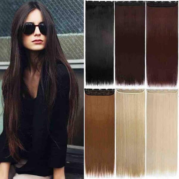 Long Hair Extension with 5 Clips in Natural Brown