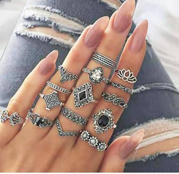 15Pcs Silver Adjustable Finger Rings Set for Girls